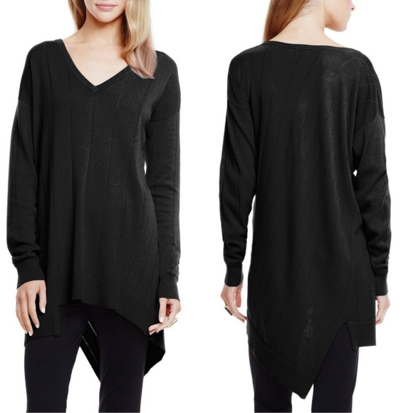 Vince Camuto Sweaters - Vince Camuto Drop Stitch Asymmetrical V-Neck Black